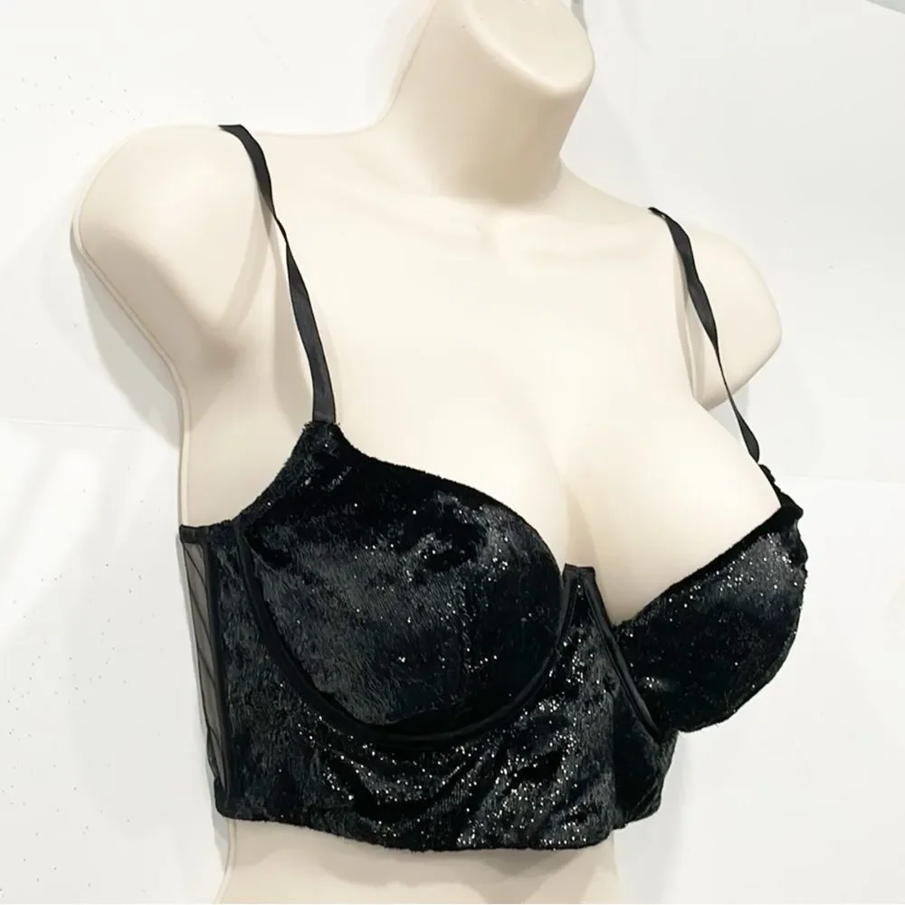 Victoria’s Secret Velvet Bustier Very Sexy Balconnet Women Sz 34C Black‎ Shimmer